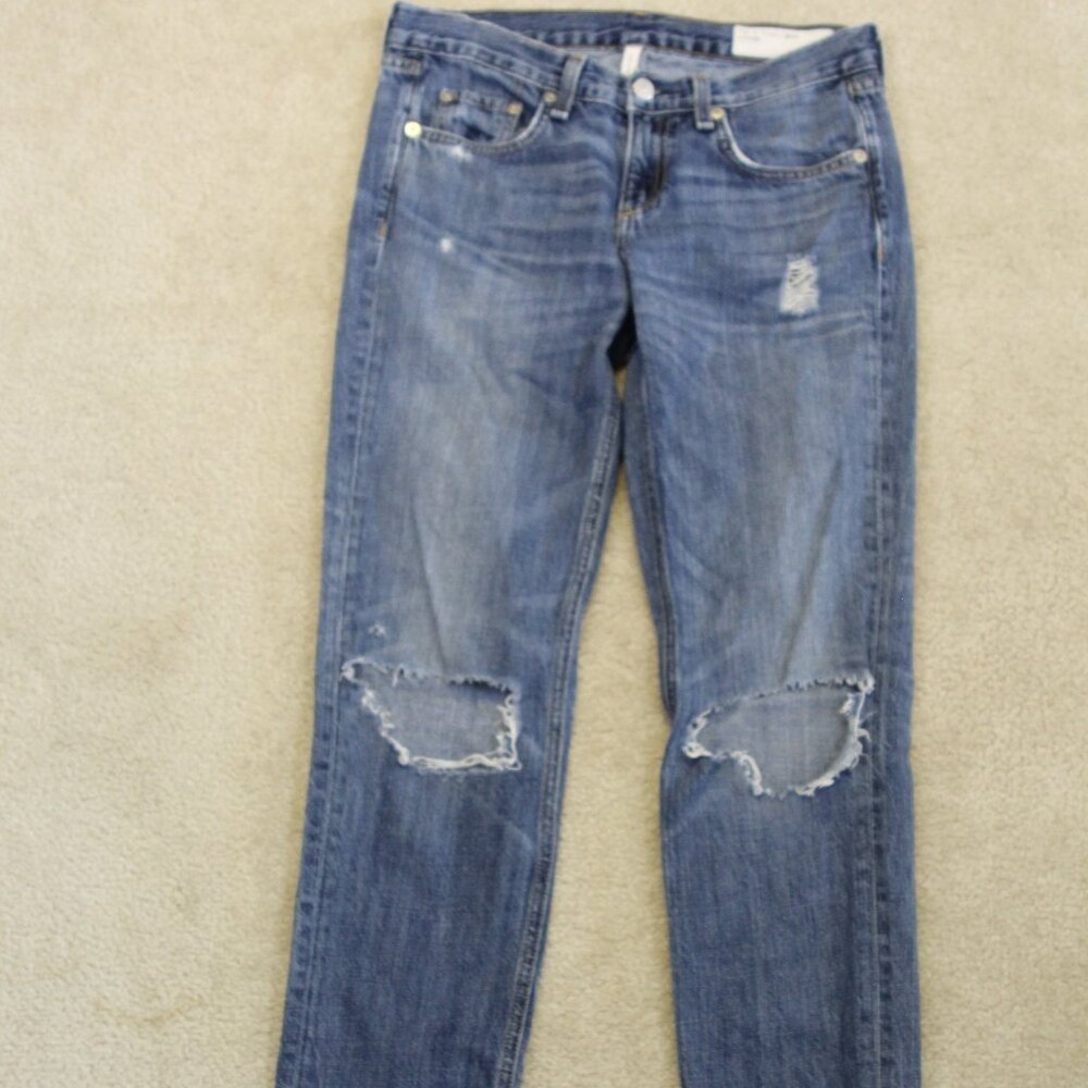 Rag & Bone Jean for Intermix‎ Distressed Slim Straight Jeans — Buckley Wash